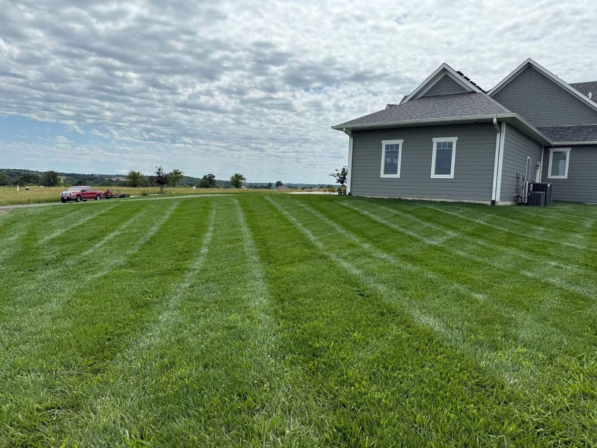 Wide country property mowed in clean stripes